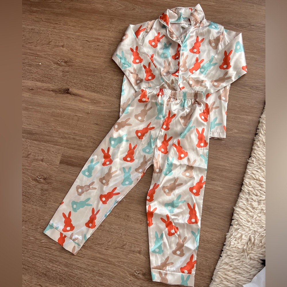 Kids Satin Bunny Print Pajama Set